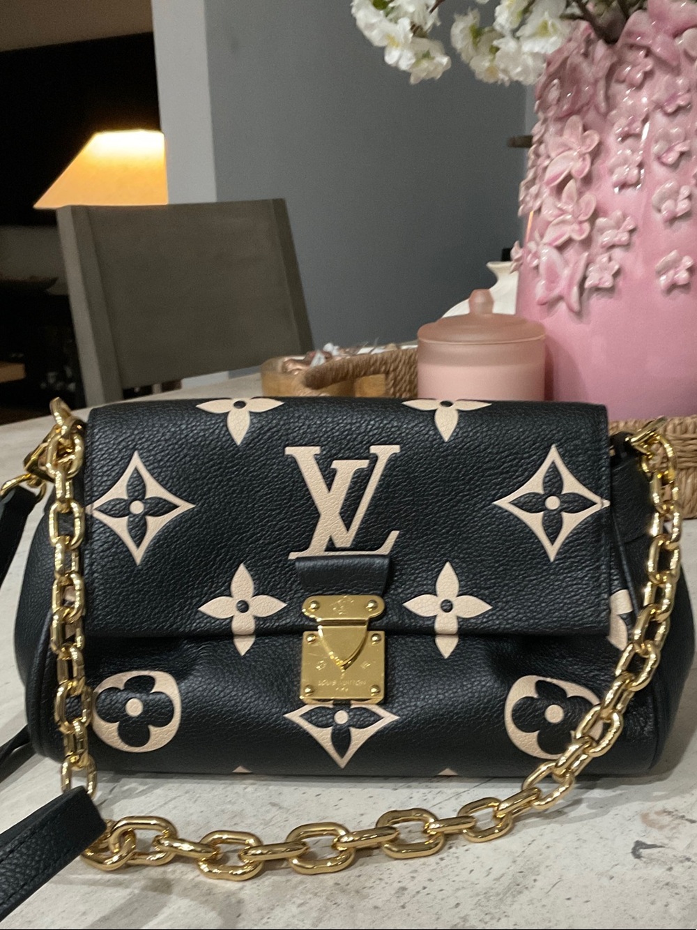 Louis Vuitton Black with Beige Monogram Chain Shoulder Bag